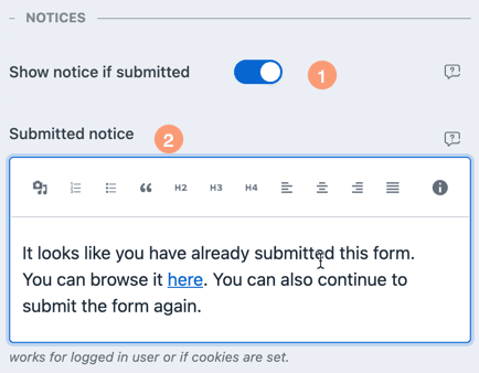 Enable Submitted Notice Enable Submitted Notice
