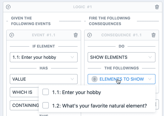 Consequence to show hide pages or form elements