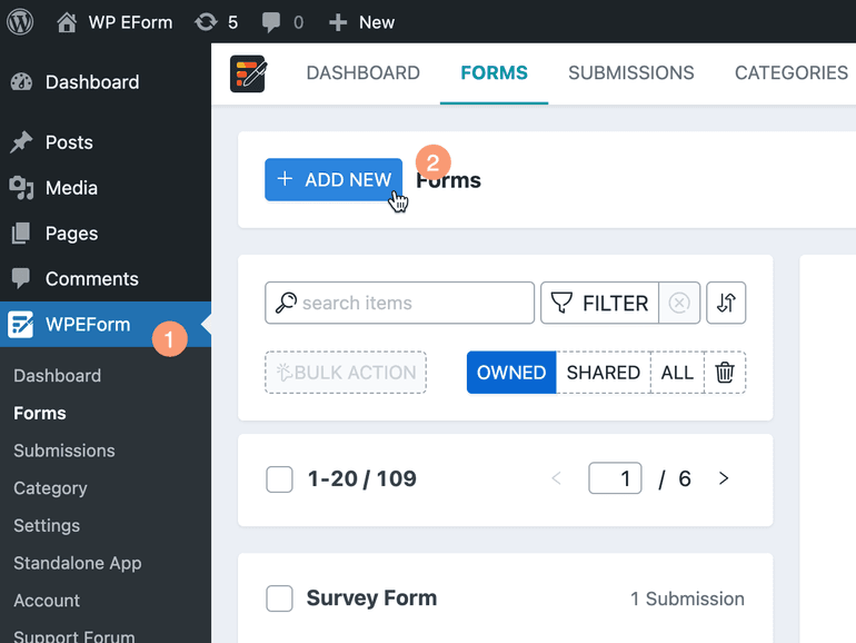 Create a form in WordPress Create form from WordPress Admin