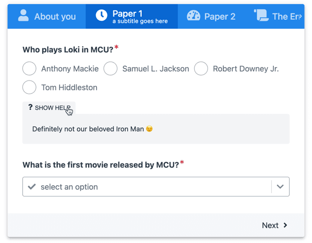 Quiz hints showing up in the form Quiz hints showing up in the form