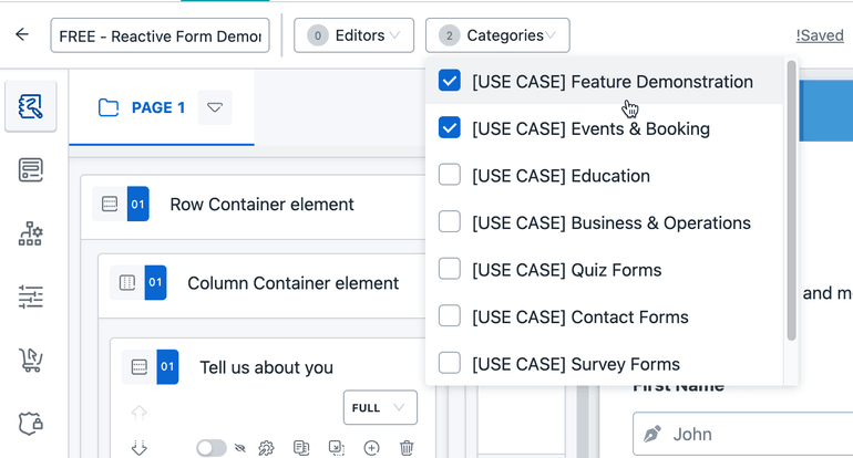 Adding categories to form