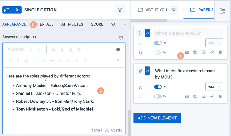 Add Answer feedback to the from quiz element