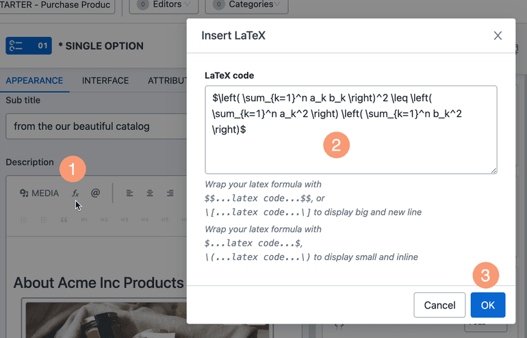 Insert LaTeX Formula Insert LaTeX Formula