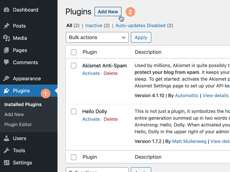 Add New Plugin from WP Go to Add New Plugin