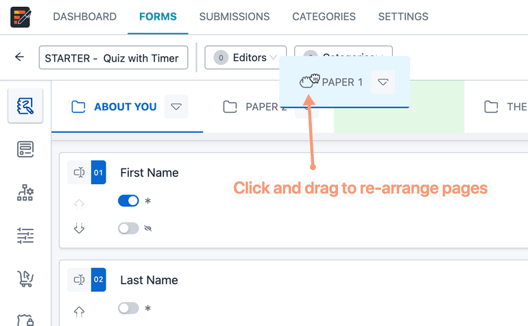 Rearrange Multi page form pages Rearrange Form pages